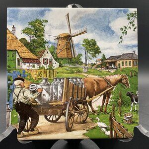 Royal Moss Holland Dutch Farm Scene Ceramic Tile Art 6" X 6"